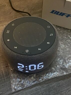 Buffbee Gray Fabric LED Clock Bluetooth Speaker/ sound machine